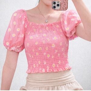 Pink Floral Smocked Top